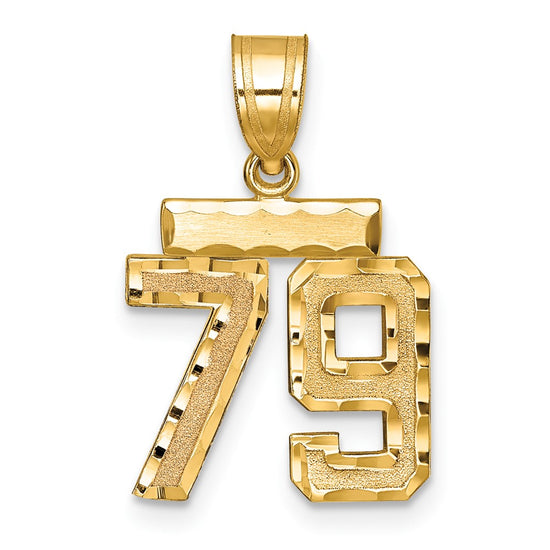14k Small Brushed Diamond-cut Number 79 Charm