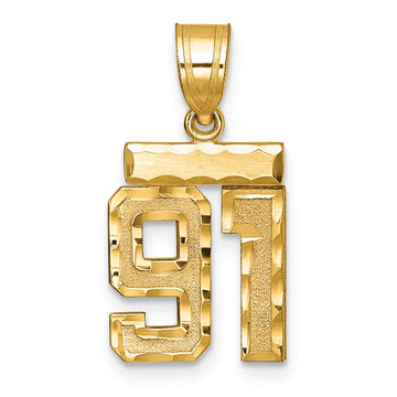 14k Small Brushed Diamond-cut Number 91 Charm