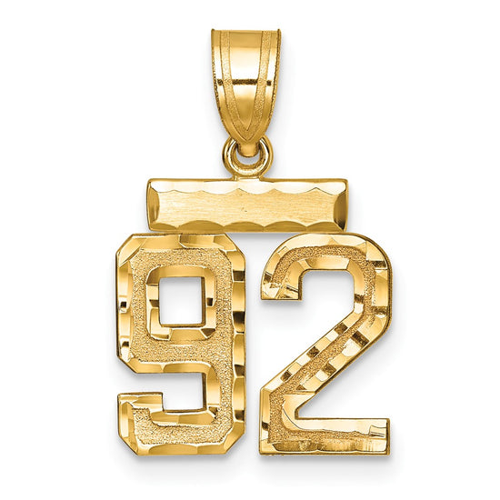 14k Small Brushed Diamond-cut Number 92 Charm