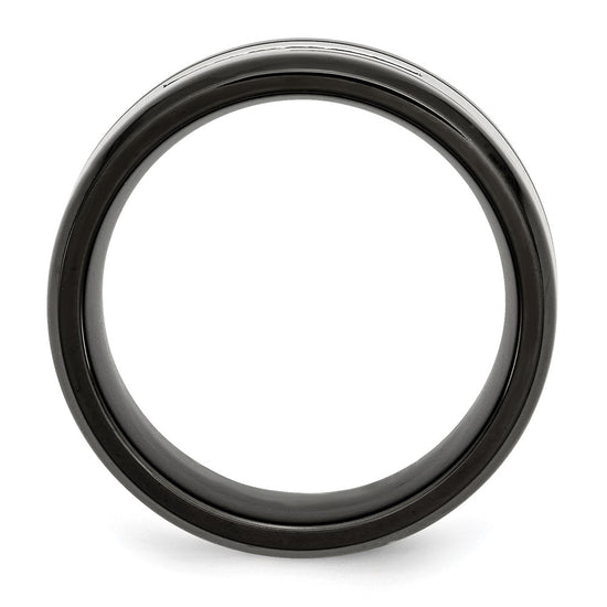 Chisel Stainless Steel Polished Black IP-plated 1/4 Carat Black Diamond 9mm Band