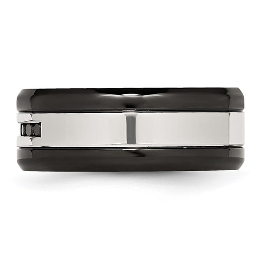 Chisel Stainless Steel Polished Black IP-plated 1/4 Carat Black Diamond 9mm Band
