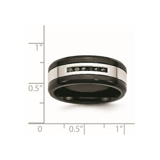 Chisel Stainless Steel Polished Black IP-plated 1/4 Carat Black Diamond 9mm Band