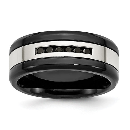 Chisel Stainless Steel Polished Black IP-plated 1/4 Carat Black Diamond 9mm Band