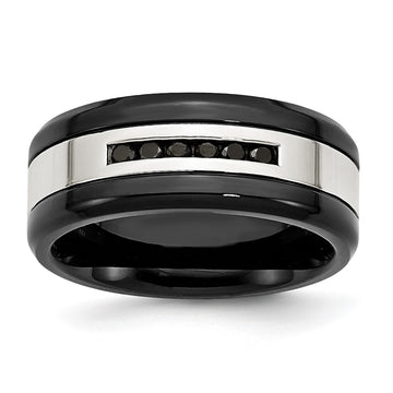 Chisel Stainless Steel Polished Black IP-plated 1/4 Carat Black Diamond 9mm Band