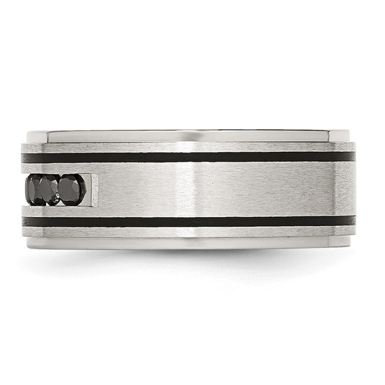 Chisel Stainless Steel Brushed and Polished Black IP-plated 1/2 Carat Black Diamond 9mm Band
