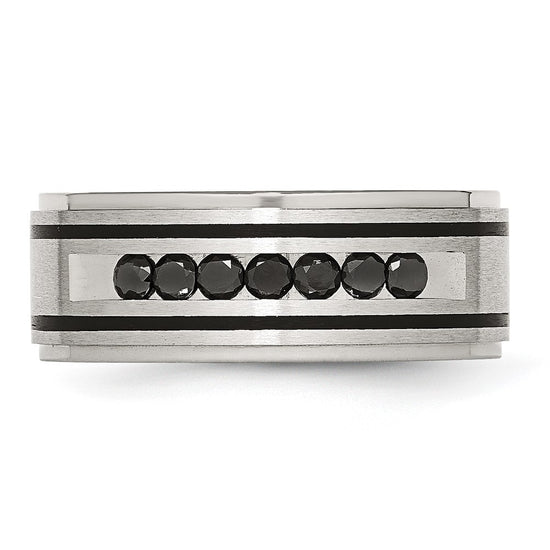 Chisel Stainless Steel Brushed and Polished Black IP-plated 1/2 Carat Black Diamond 9mm Band
