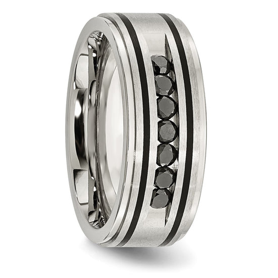 Chisel Stainless Steel Brushed and Polished Black IP-plated 1/2 Carat Black Diamond 9mm Band
