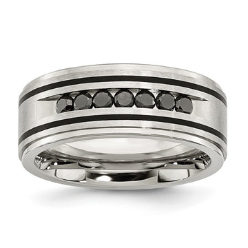 Chisel Stainless Steel Brushed and Polished Black IP-plated 1/2 Carat Black Diamond 9mm Band