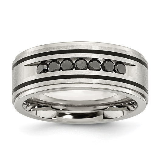 Chisel Stainless Steel Brushed and Polished Black IP-plated 1/2 Carat Black Diamond 9mm Band