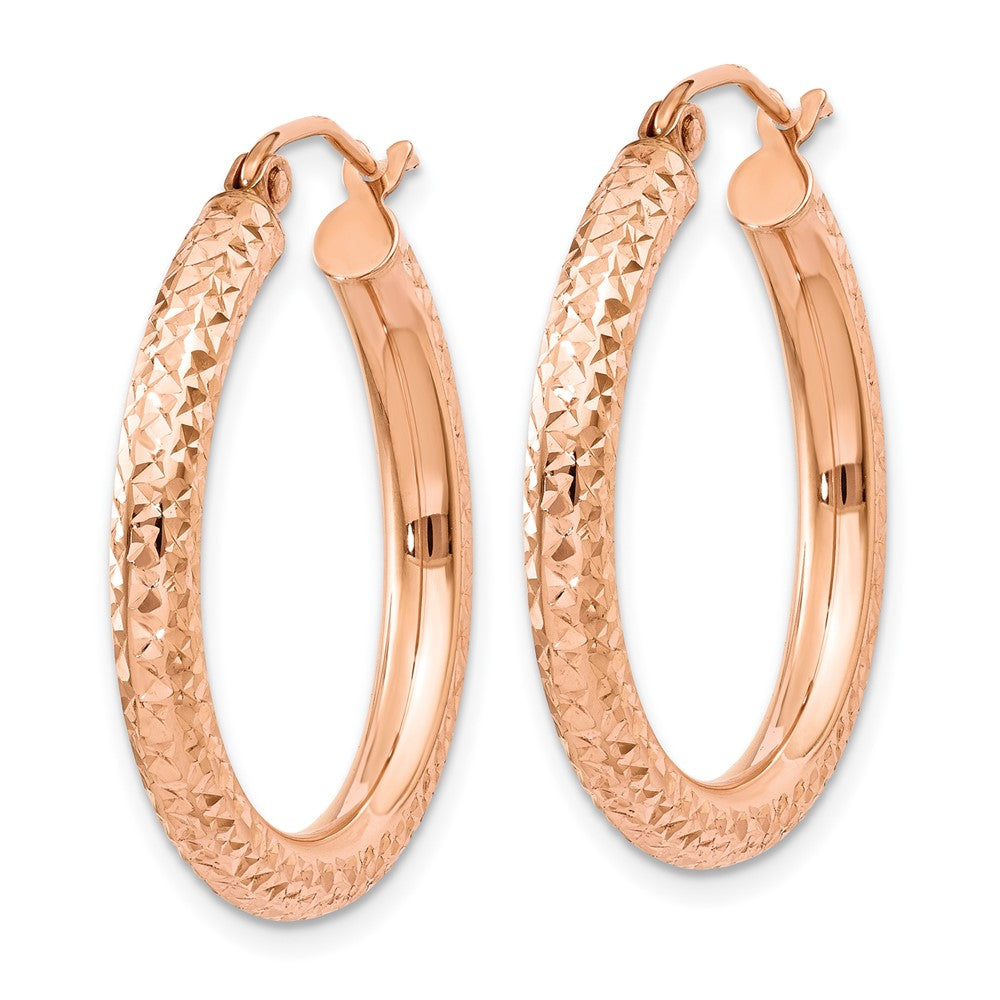 14k Rose Gold 3x25mm Diamond-cut Round Tube Hoop Earrings