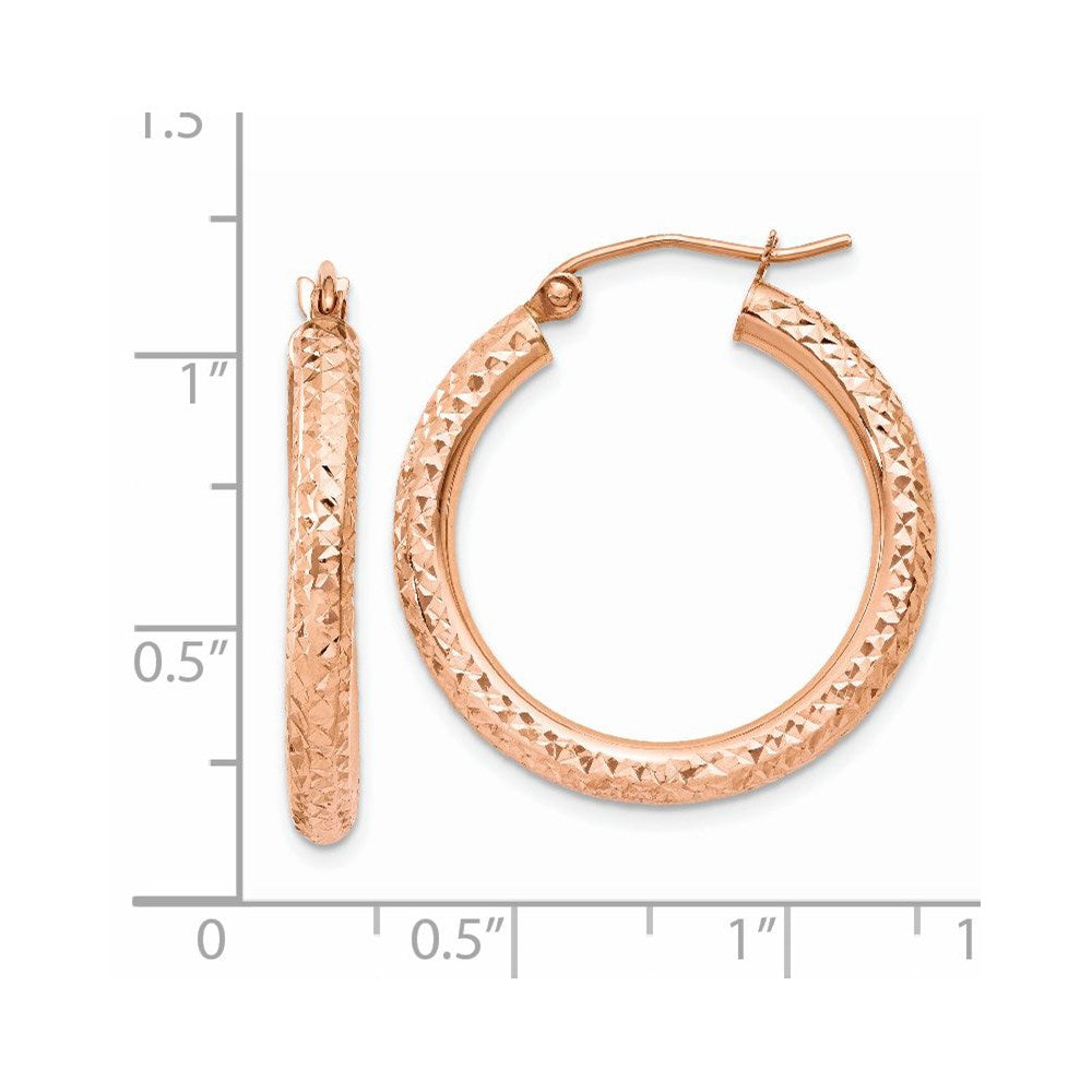 14k Rose Gold 3x25mm Diamond-cut Round Tube Hoop Earrings