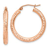 14k Rose Gold 3x25mm Diamond-cut Round Tube Hoop Earrings