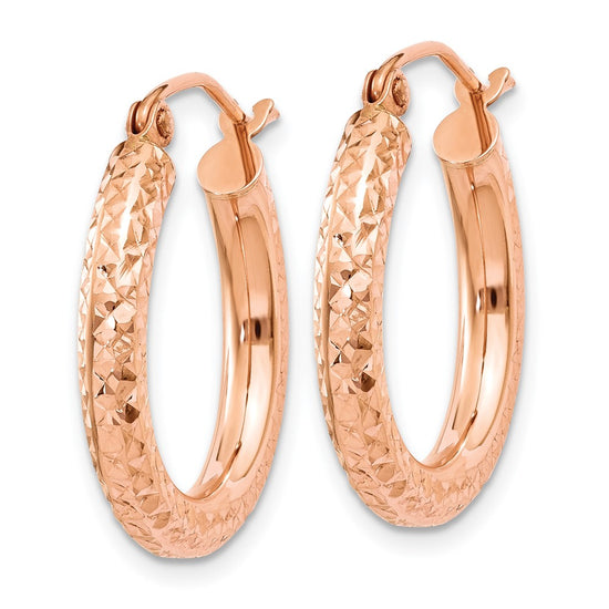 14k Rose Gold 3x20mm Diamond-cut Round Tube Hoop Earrings