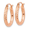 14k Rose Gold 3x20mm Diamond-cut Round Tube Hoop Earrings