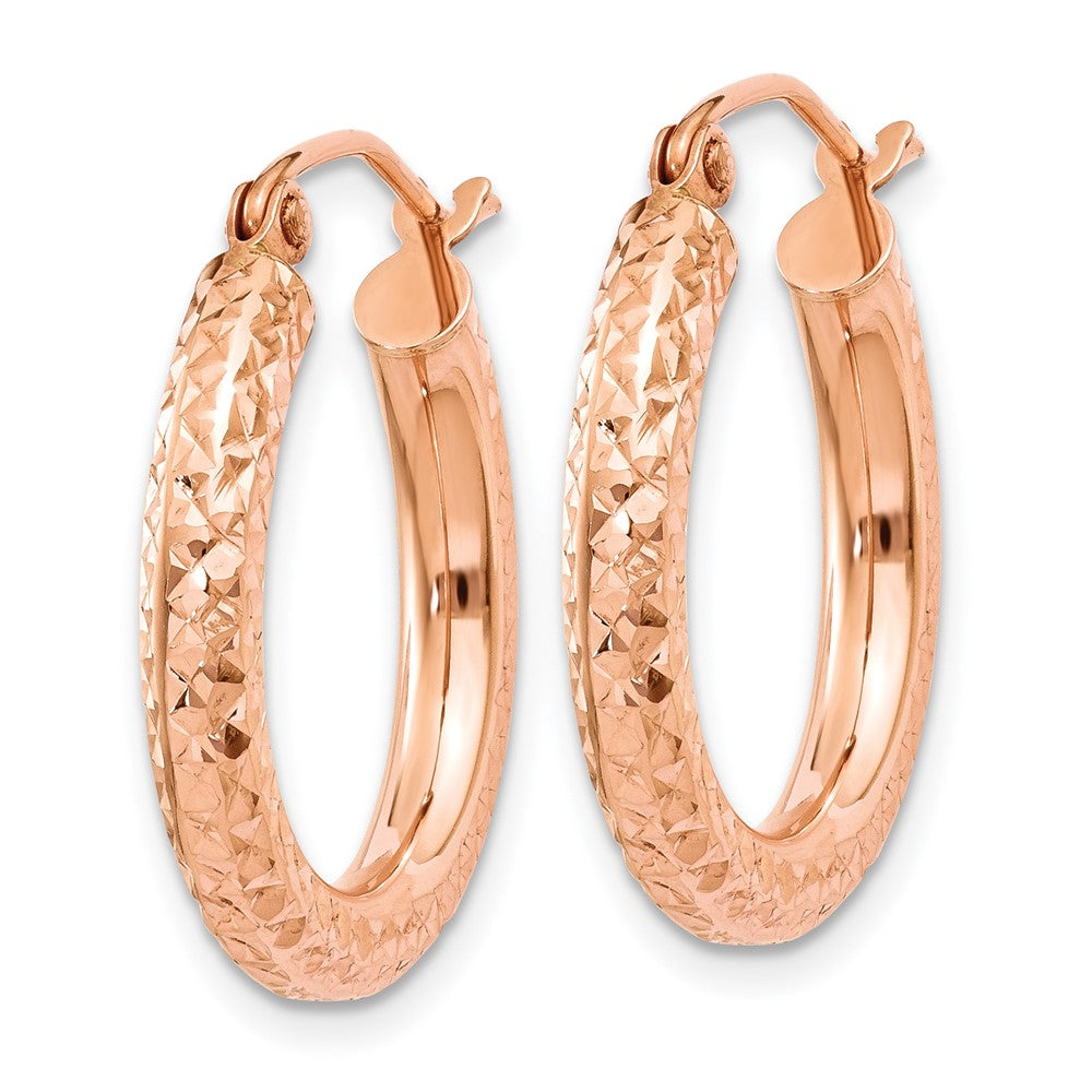14k Rose Gold 3x20mm Diamond-cut Round Tube Hoop Earrings
