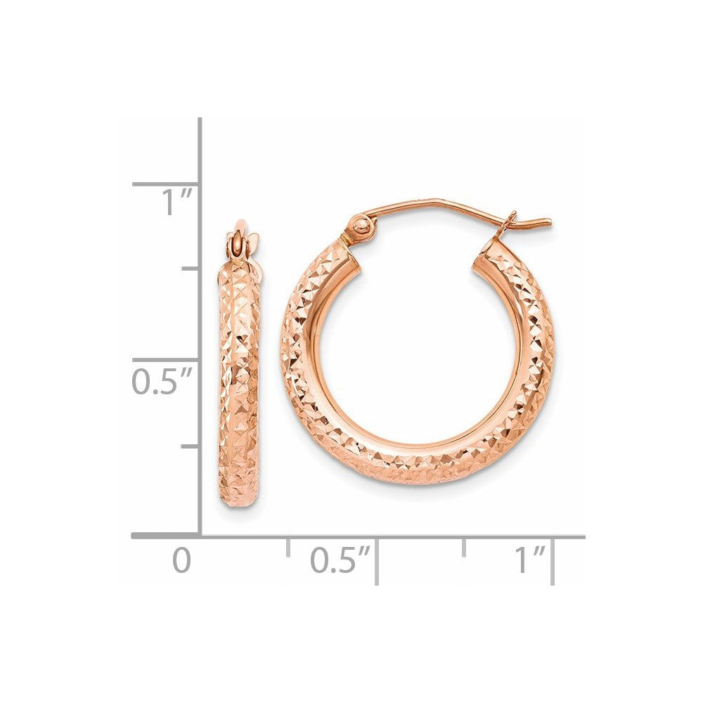 14k Rose Gold 3x20mm Diamond-cut Round Tube Hoop Earrings