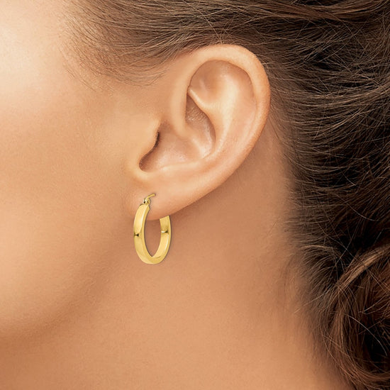 14k 2x20mm Polished Square Tube Hoop Earrings
