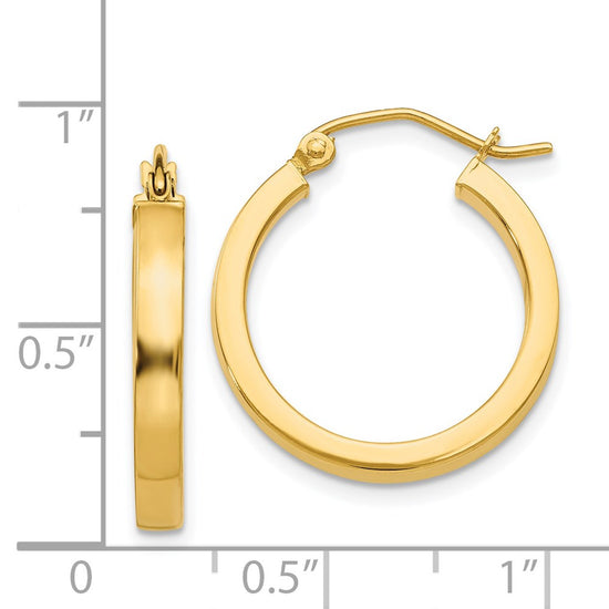 14k 2x20mm Polished Square Tube Hoop Earrings