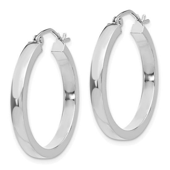14k White Gold 2x25mm Polished Rectangle Tube Hoop Earrings