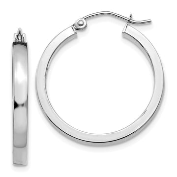 14k White Gold 2x25mm Polished Rectangle Tube Hoop Earrings