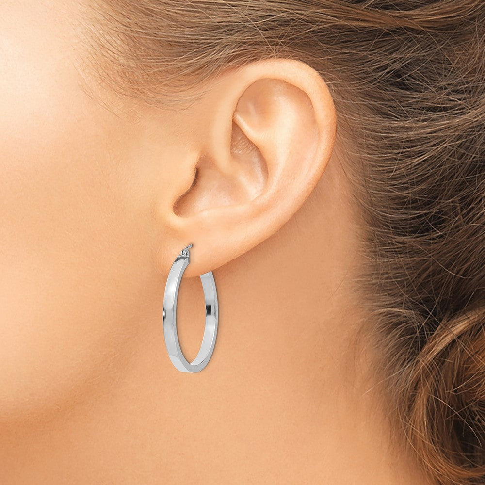 14k White Gold 2x30mm Polished Rectangle Tube Hoop Earrings