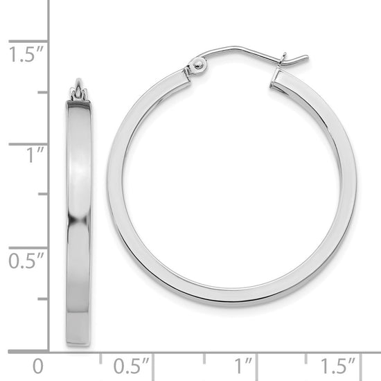 14k White Gold 2x30mm Polished Rectangle Tube Hoop Earrings
