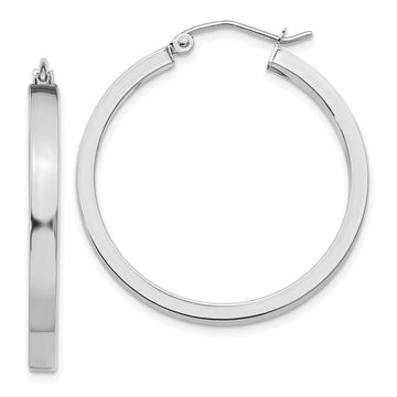 14k White Gold 2x30mm Polished Rectangle Tube Hoop Earrings