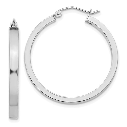 14k White Gold 2x30mm Polished Rectangle Tube Hoop Earrings