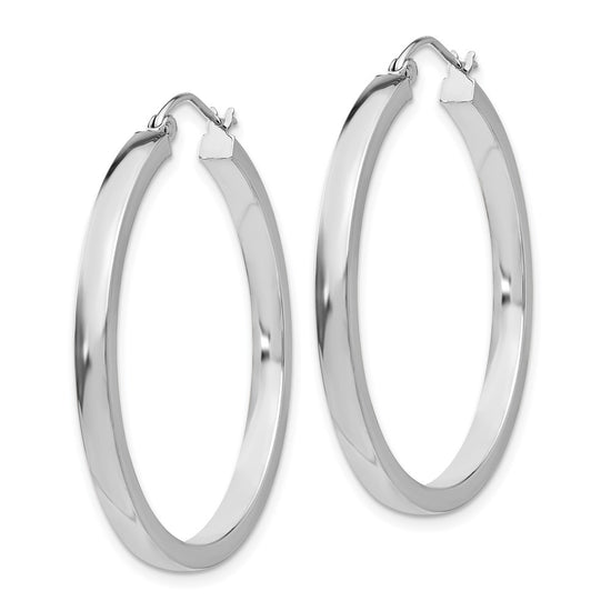 14k White Gold 2x35mm Polished Rectangle Tube Hoop Earrings