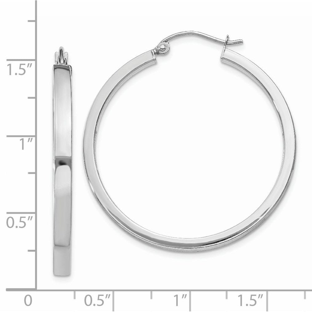 14k White Gold 2x35mm Polished Rectangle Tube Hoop Earrings