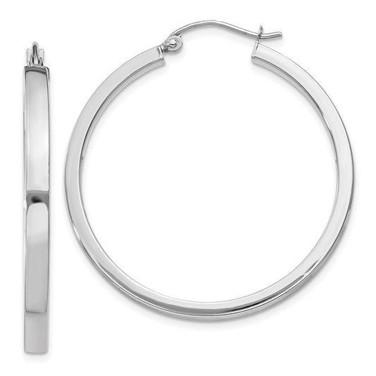 14k White Gold 2x35mm Polished Rectangle Tube Hoop Earrings