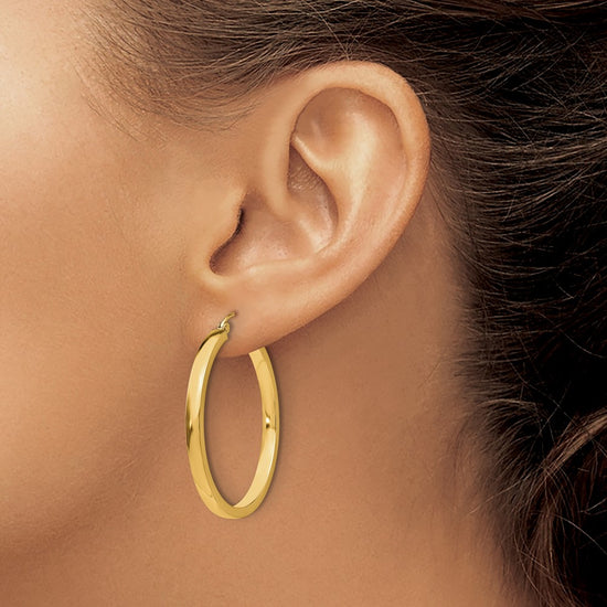 14k 2x34mm Polished Rectangle Tube Hoop Earrings