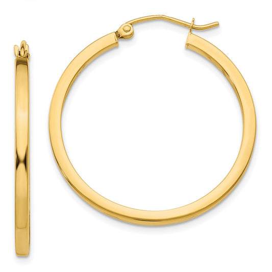 14k 2x30mm Square Tube Hoop Earrings