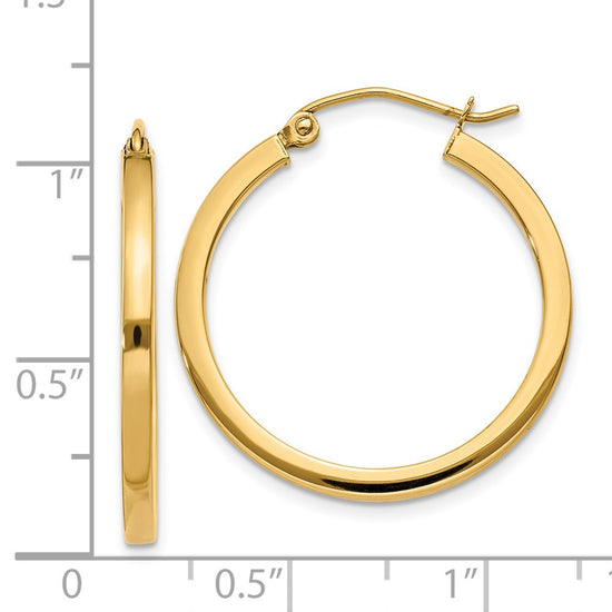 14k 2x25mm Square Tube Hoop Earrings