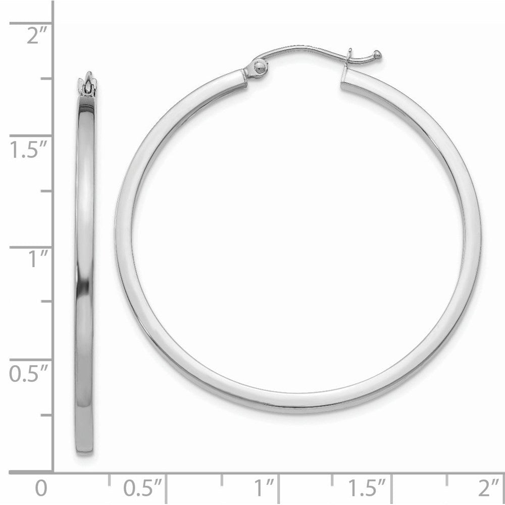 14k White Gold 2x40mm Square Tube Hoop Earrings