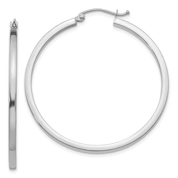14k White Gold 2x40mm Square Tube Hoop Earrings