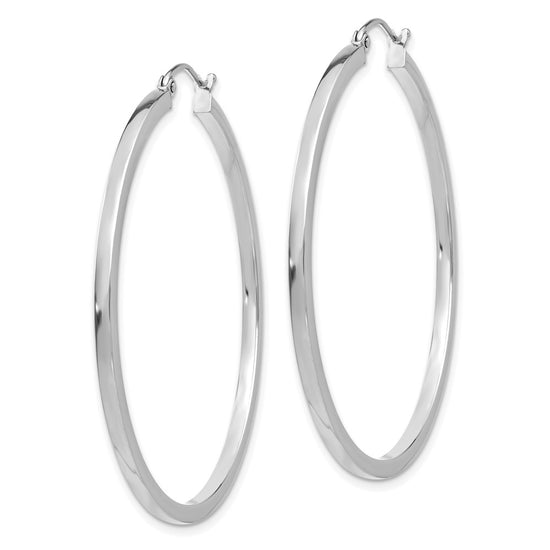 14k White Gold 2x45mm Square Tube Hoop Earrings