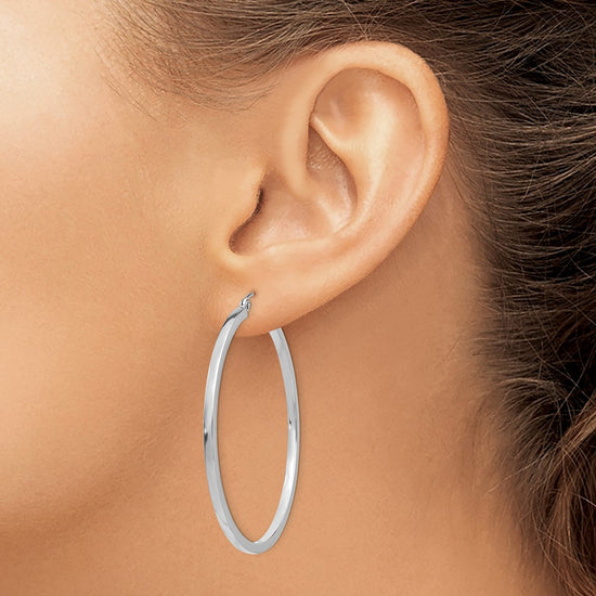 14k White Gold 2x45mm Square Tube Hoop Earrings