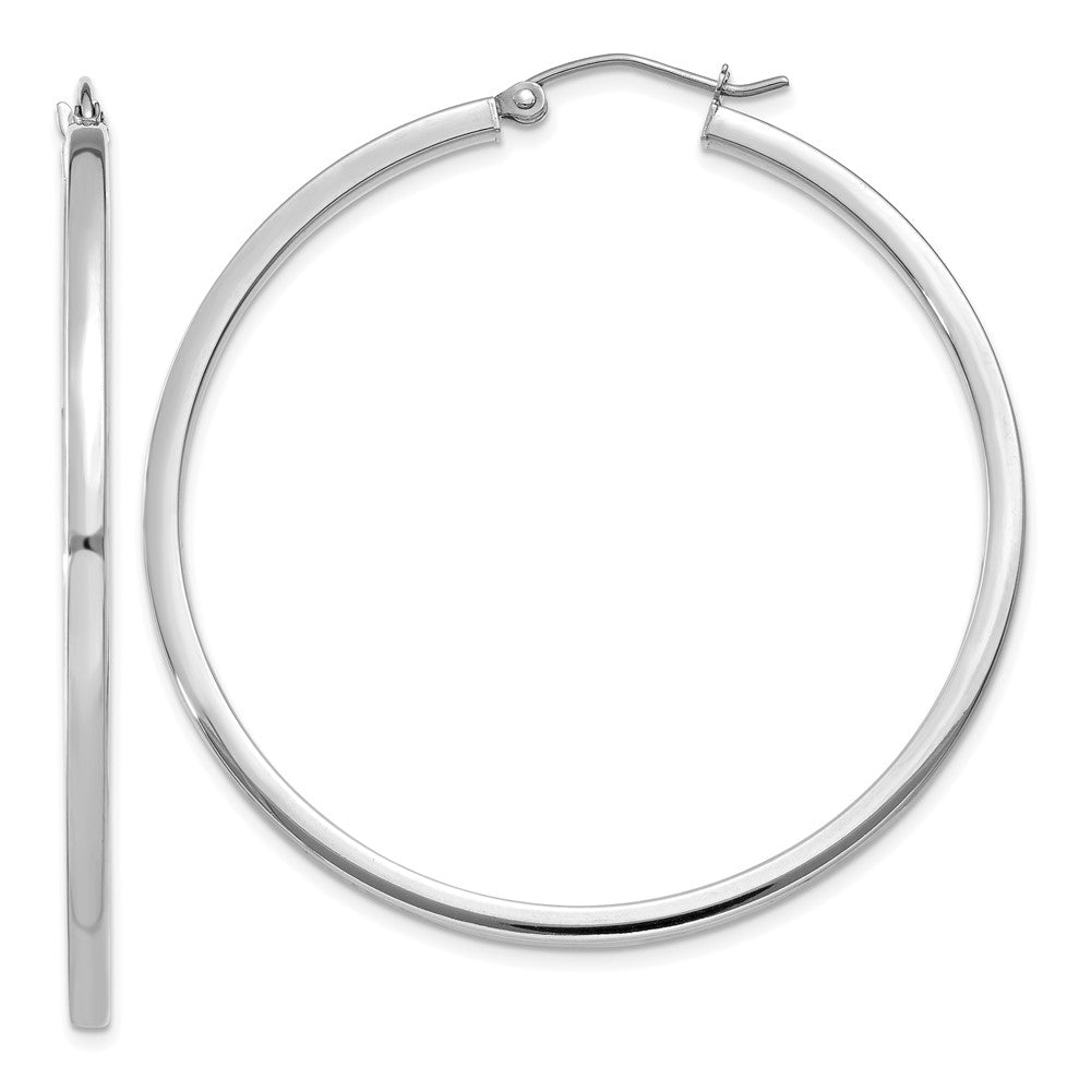 14k White Gold 2x45mm Square Tube Hoop Earrings