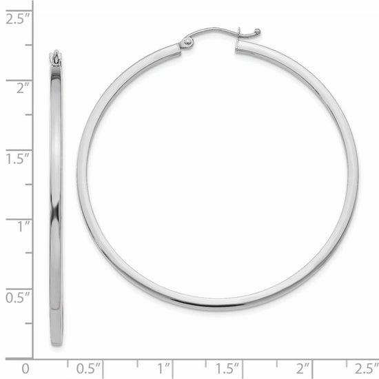 14k White Gold 2x50mm Square Tube Hoop Earrings