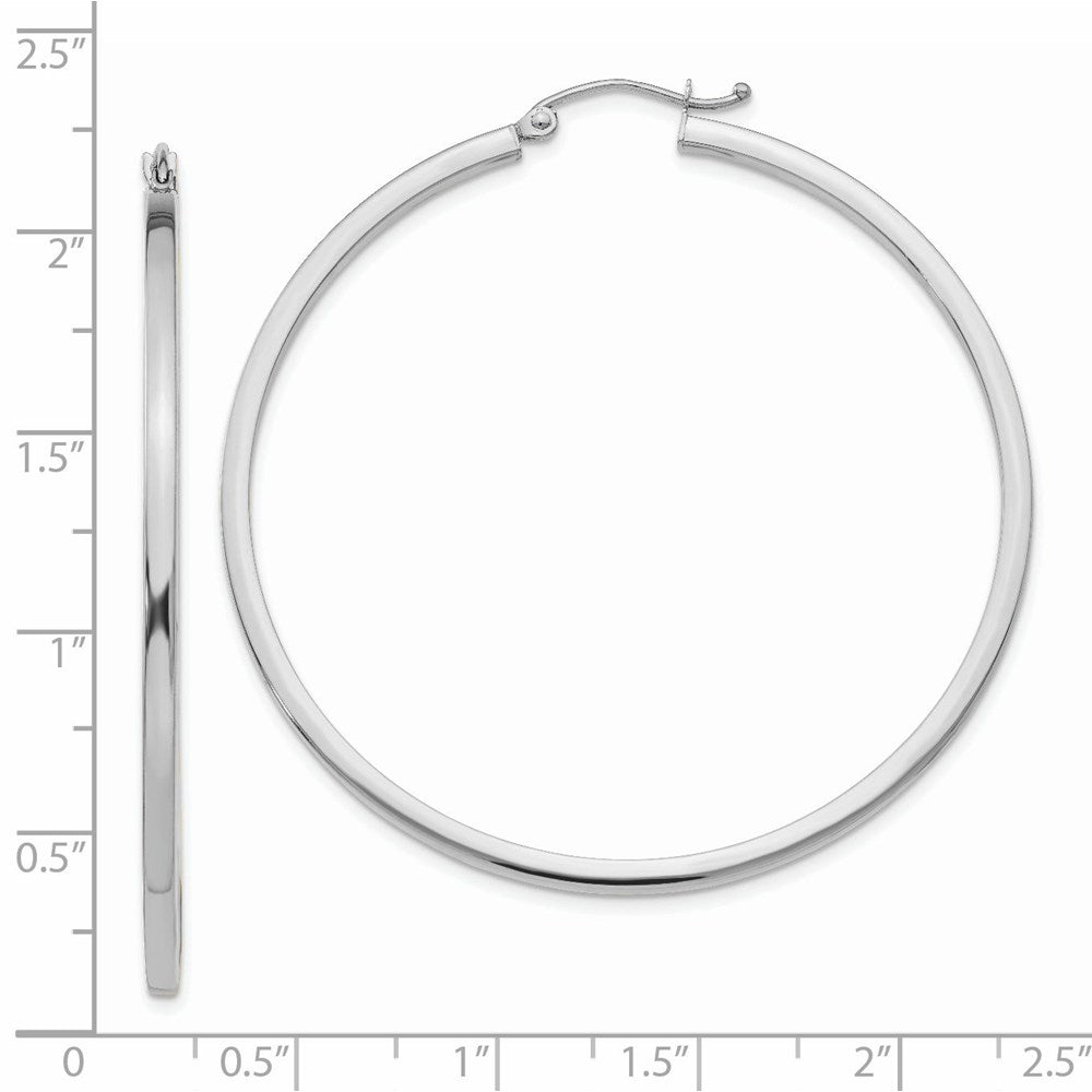 14k White Gold 2x50mm Square Tube Hoop Earrings