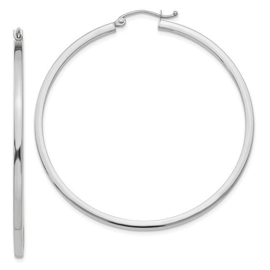 14k White Gold 2x50mm Square Tube Hoop Earrings