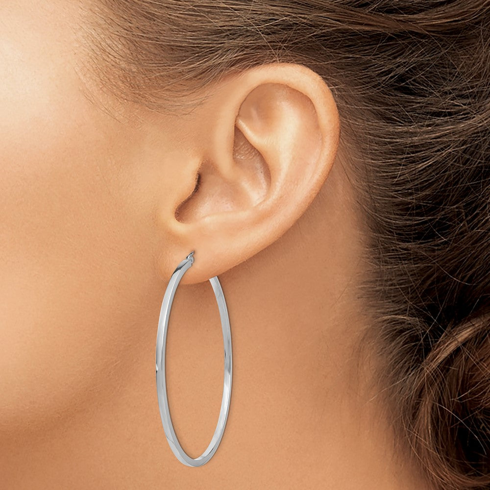 14k White Gold 2x55mm Square Tube Hoop Earrings
