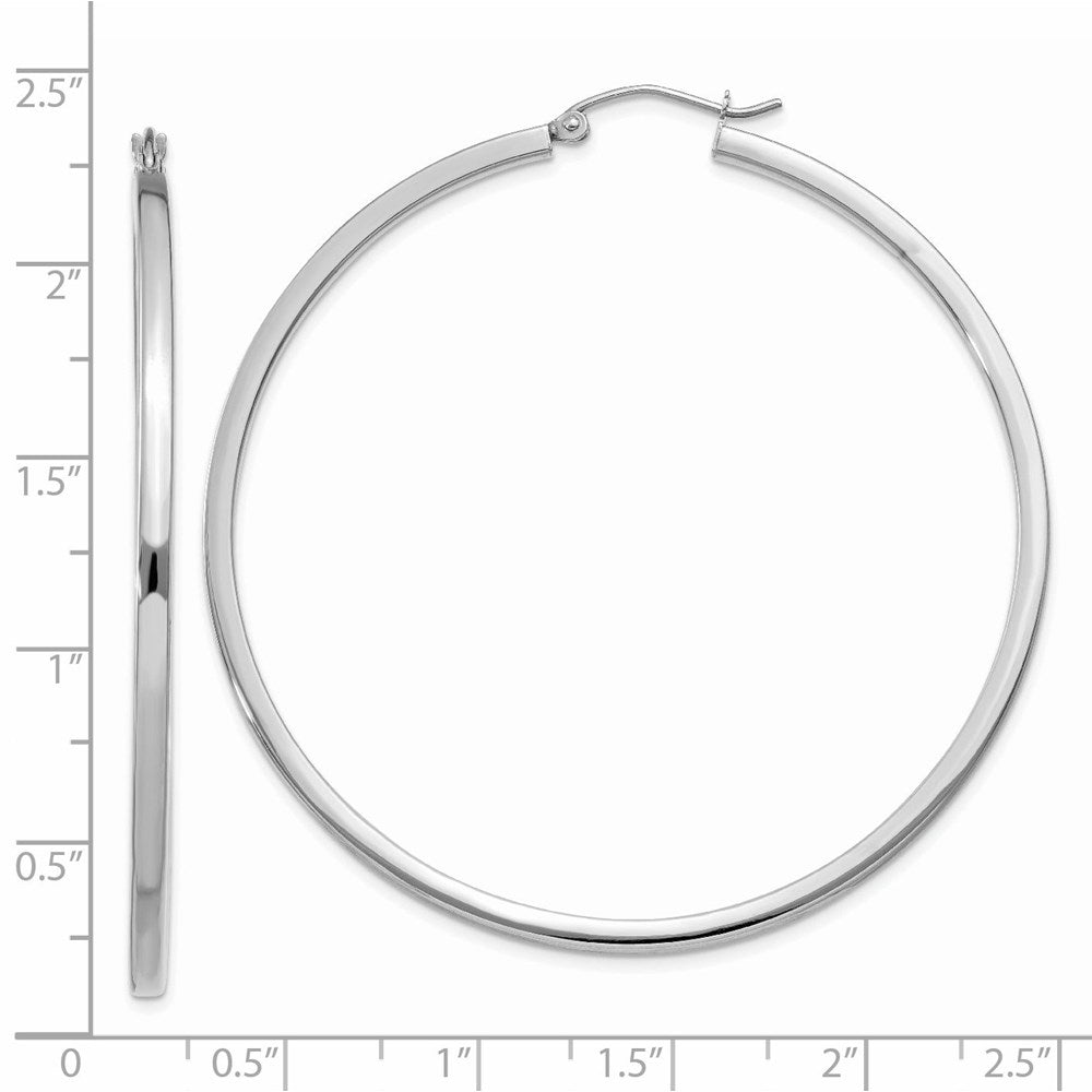 14k White Gold 2x55mm Square Tube Hoop Earrings