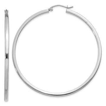 14k White Gold 2x55mm Square Tube Hoop Earrings