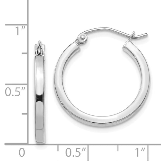 14k White Gold 2x20mm Square Tube Hoop Earrings