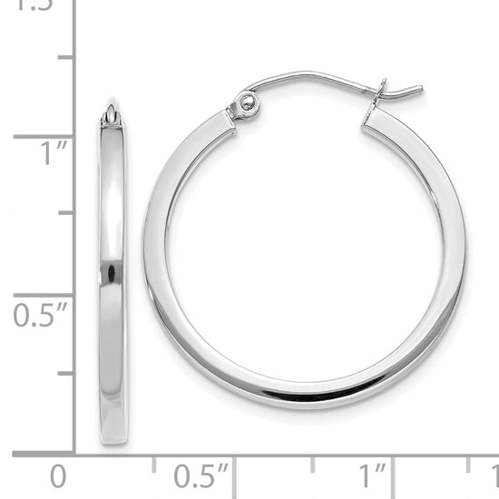 14k White Gold 2x25mm Square Tube Hoop Earrings