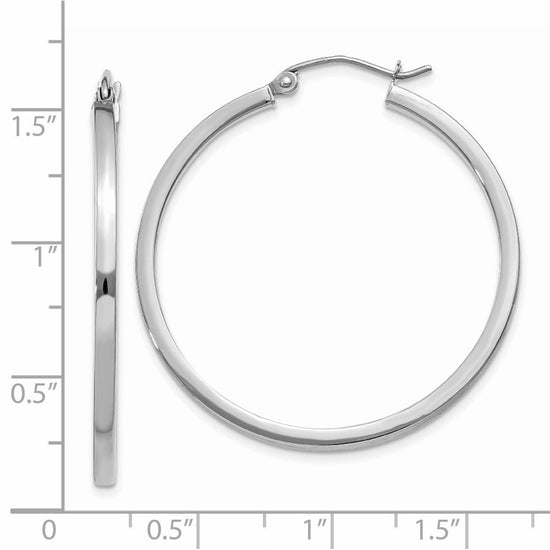 14k White Gold 2x35mm Square Tube Hoop Earrings