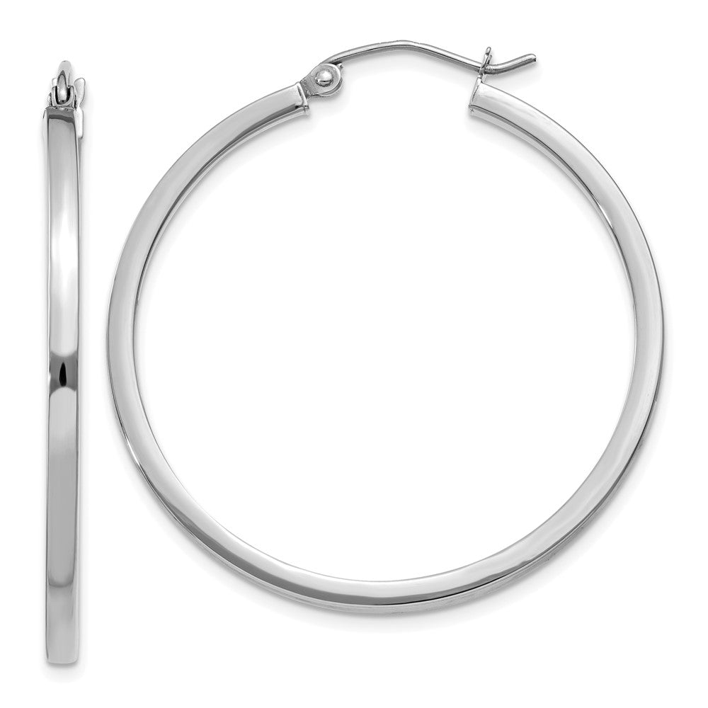 14k White Gold 2x35mm Square Tube Hoop Earrings