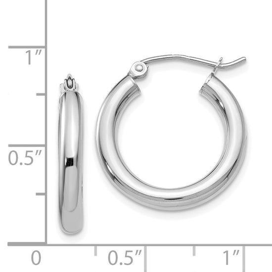 14K White Gold 3x20mm Polished Tube Hoop Earrings